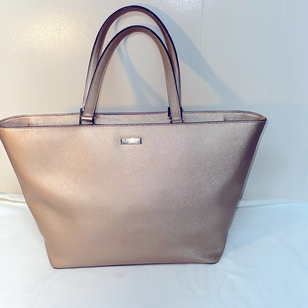 KATE SPADE Rose Gold Glimmer X Large Tote Satchel Handbag Metallic Shoulder Bag